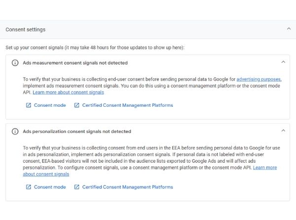 New Consent Setting in Google Analytics 4.