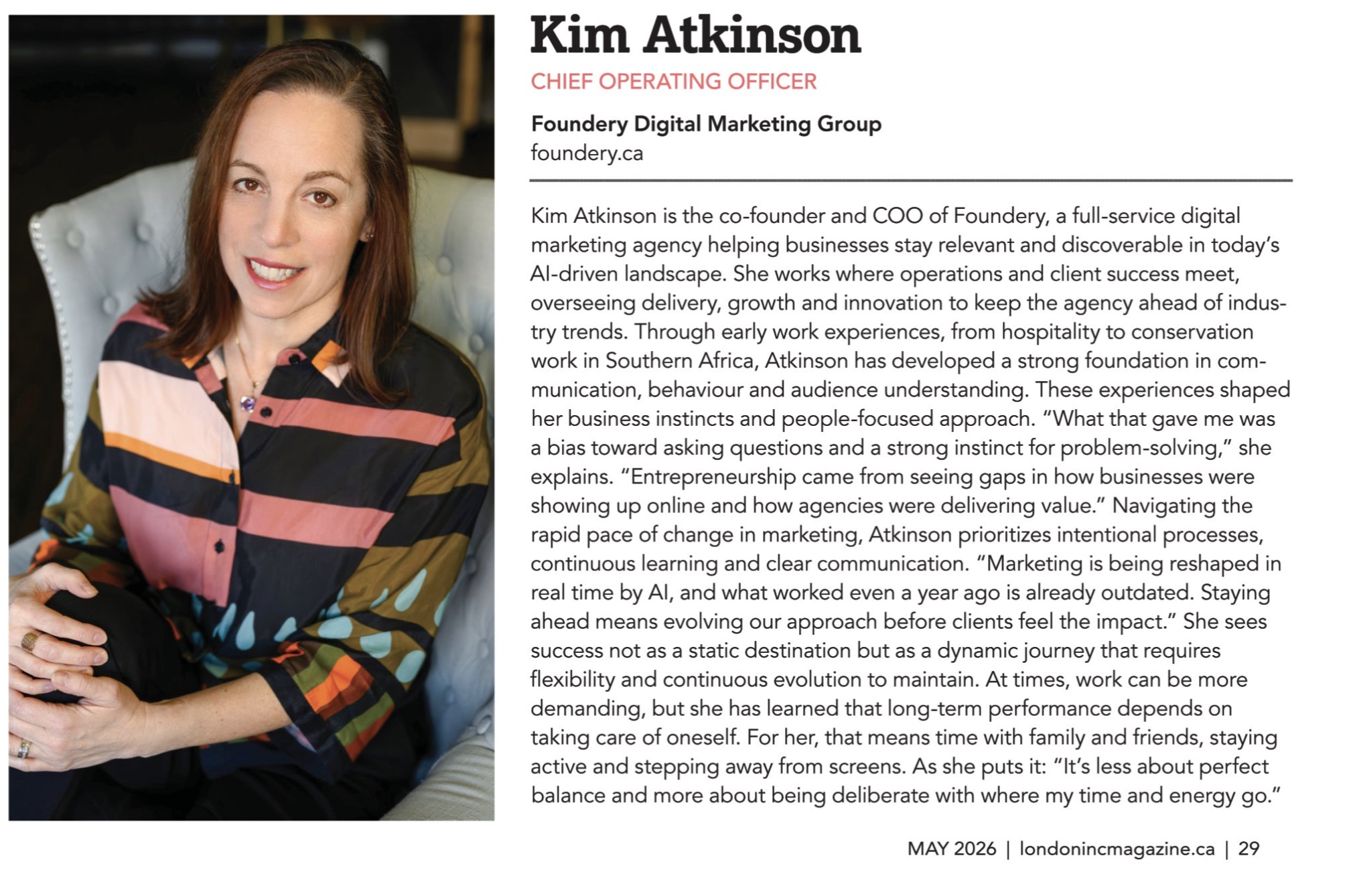 Faces of Women-Led Business magazine Kim Atkinson, COO